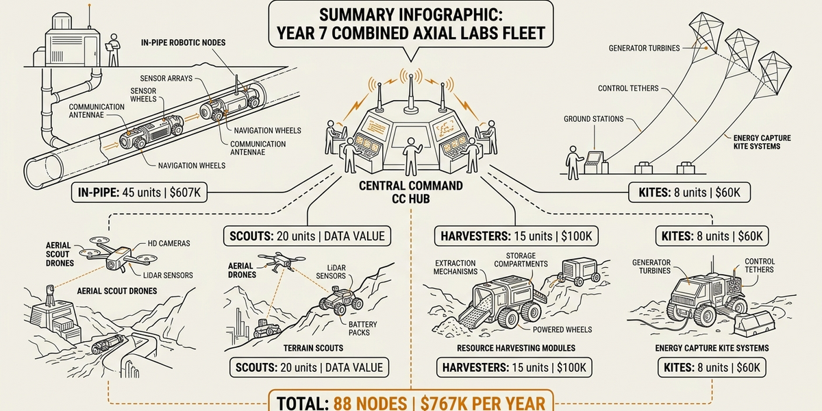 Fleet composition at the Year 7 target. 88 nodes, approximately 767 thousand dollars per year.