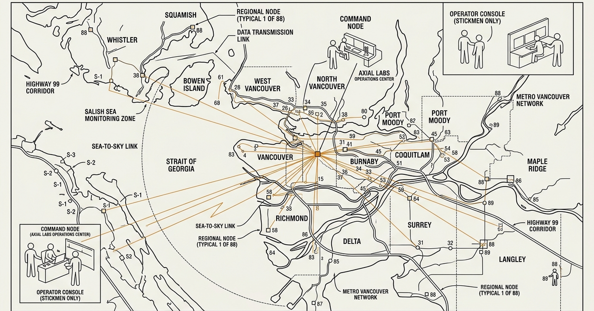 Deployments overview - Axial Labs fleet across Metro Vancouver and the Salish Sea
