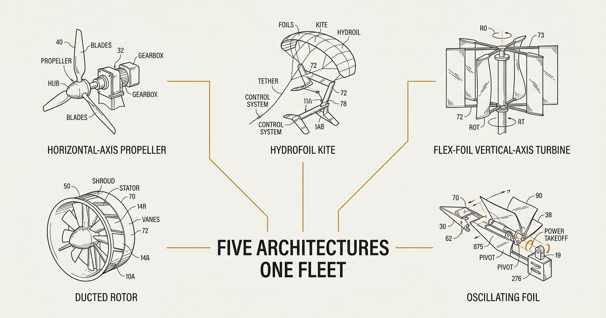 Axial Labs technology overview: five underwater turbine architectures for tidal and river current energy extraction