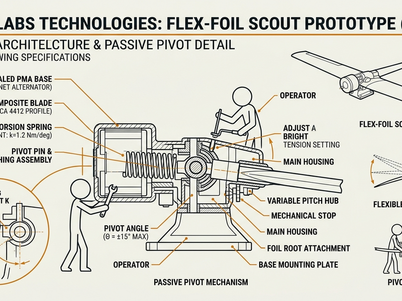 Flexible foil VAWT scout prototype, patent-style side view