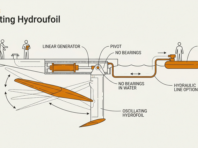 Oscillating hydrofoil heave-pitch cycle, patent-style diagram