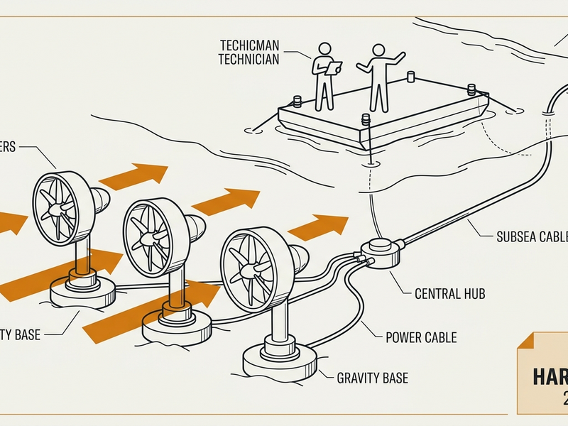 Tier 2 harvester unit: ducted horizontal-axis propeller turbine on gravity base, Salish Sea tidal current