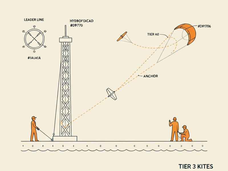 Tier 3 kite unit: autonomous hydrofoil kite on tether tracing figure-eight path, patent-style overhead view